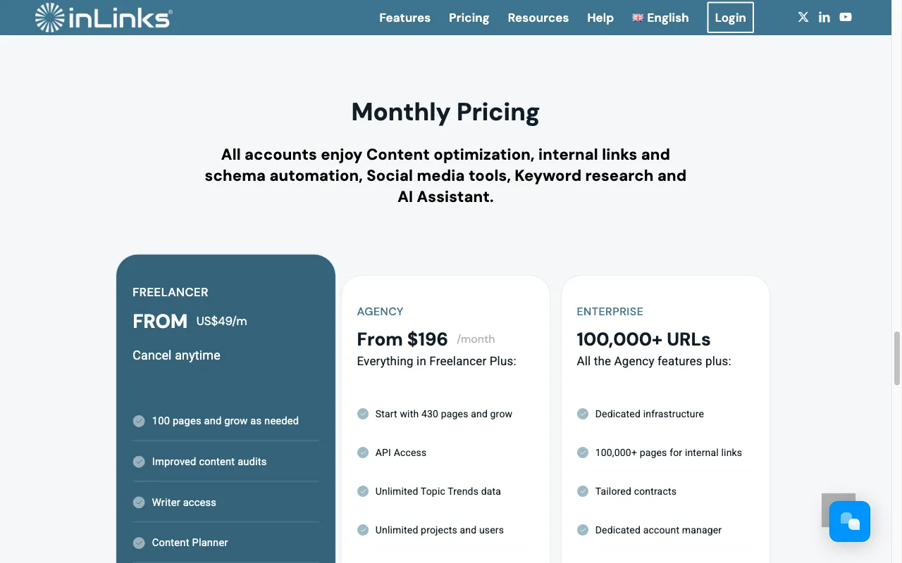 InLinks® Entity SEO Tool — pricing page