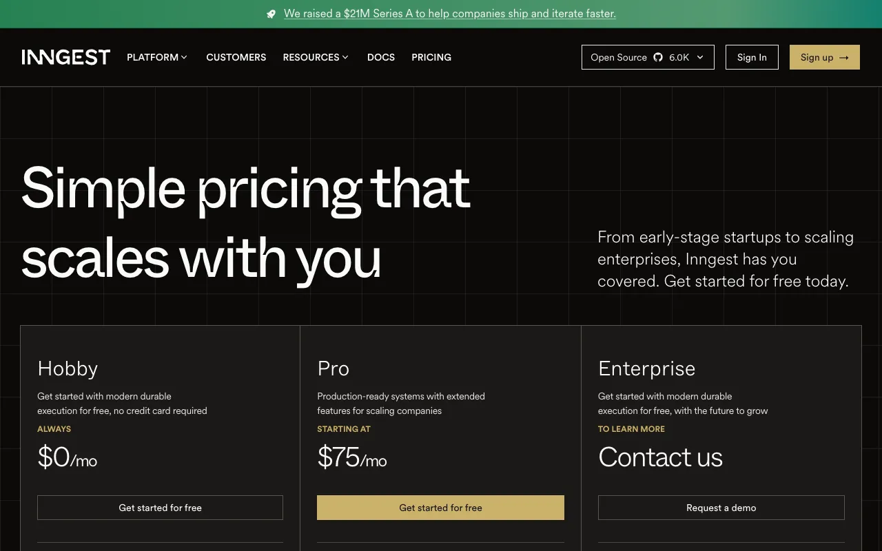 Inngest — pricing page