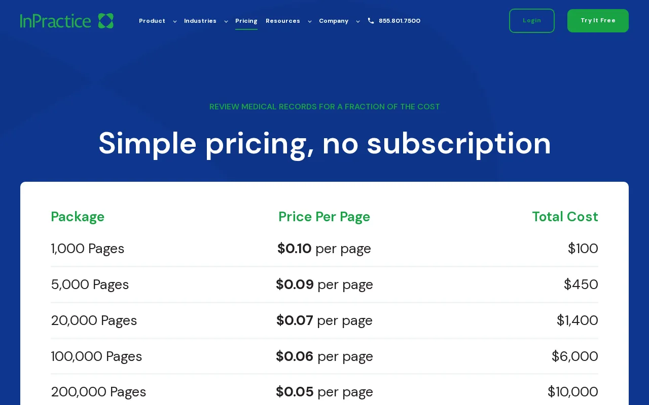 Inpractice — pricing page