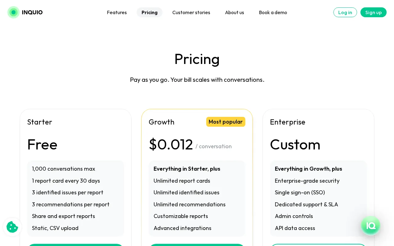 Inquio — pricing page