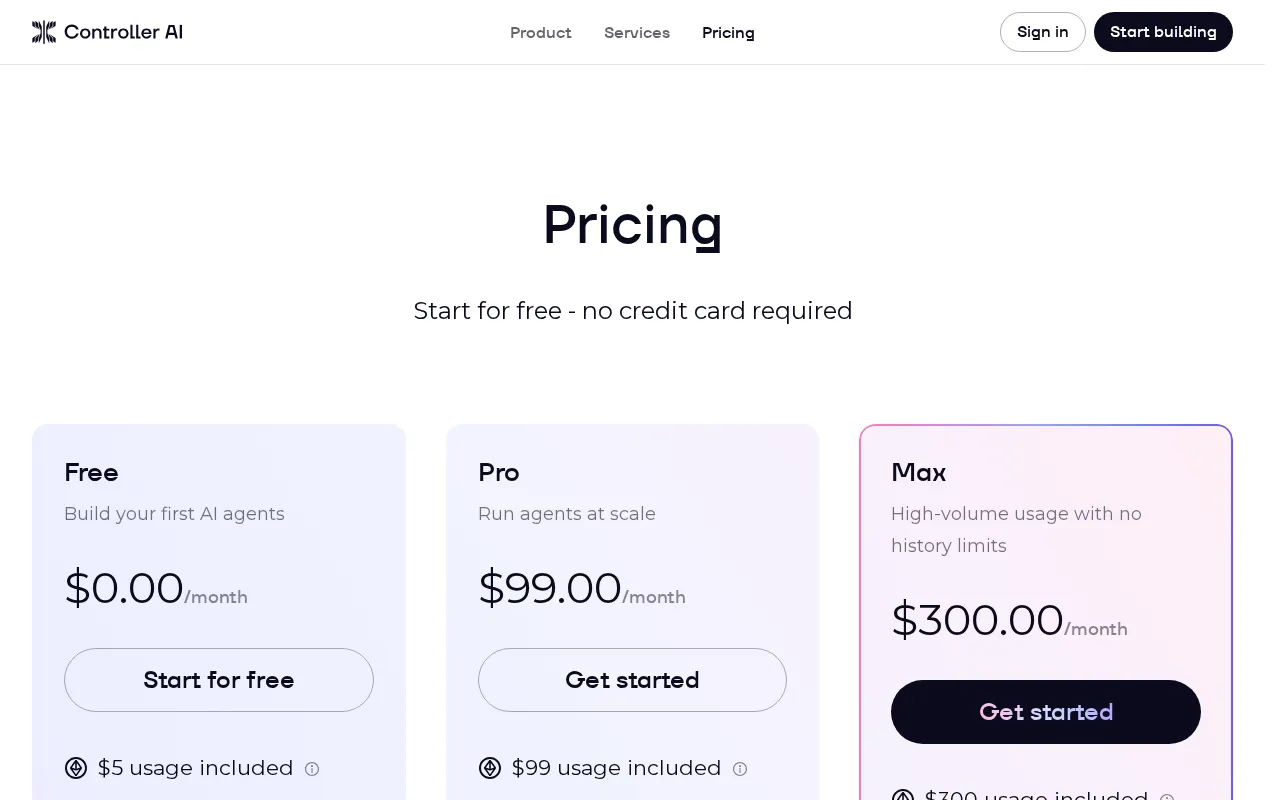 Controller AI — pricing page