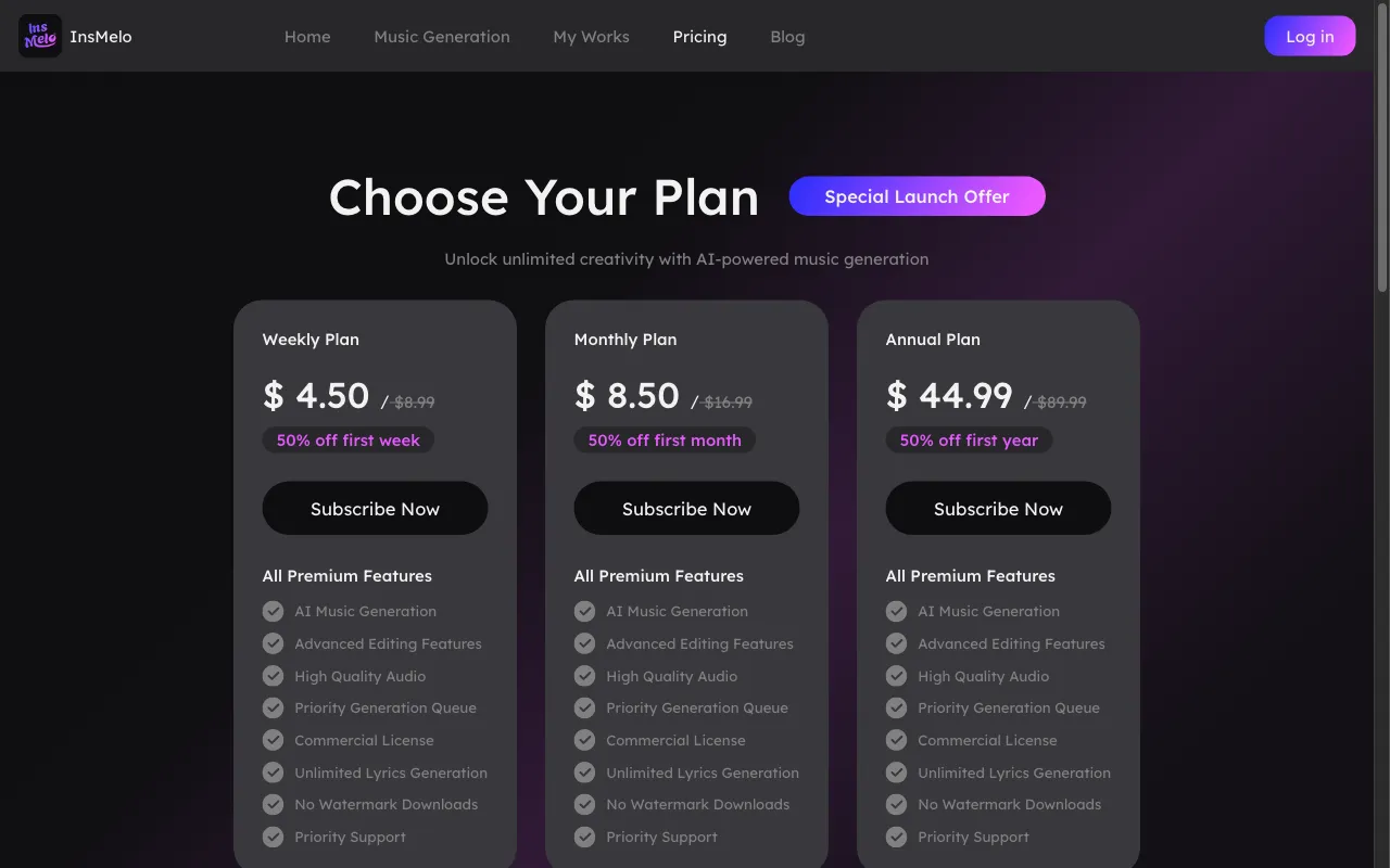 InsMelo — pricing page