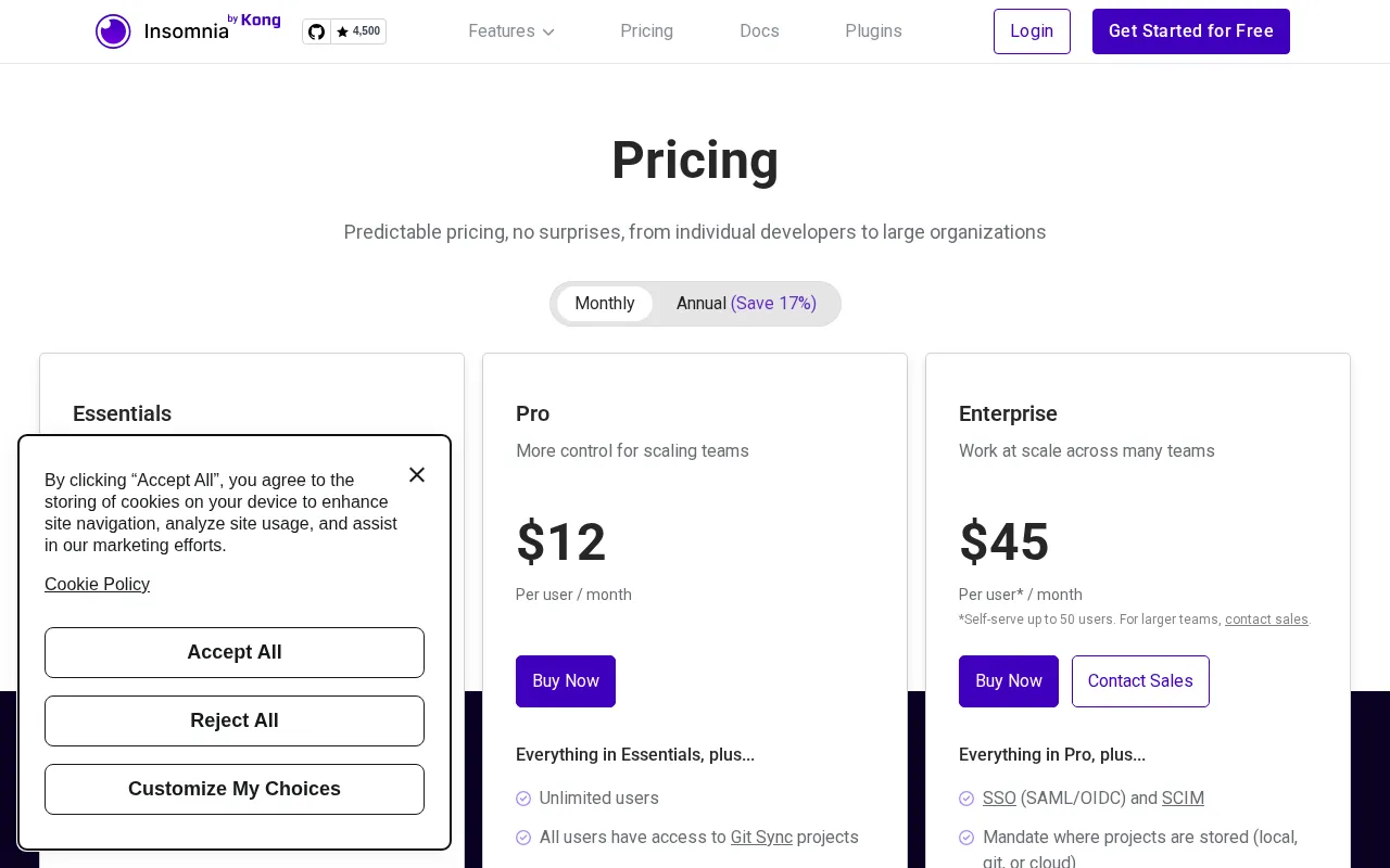 Insomnia App — pricing page