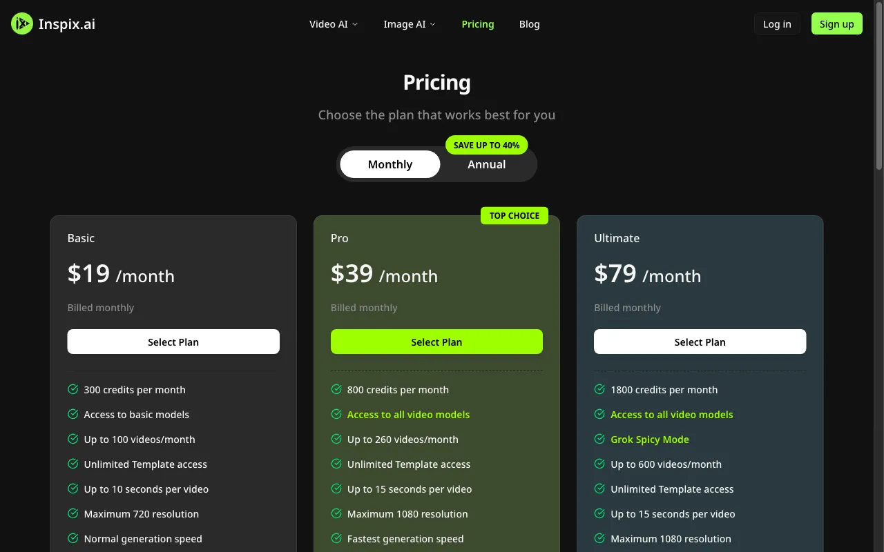Inspix AI — pricing page