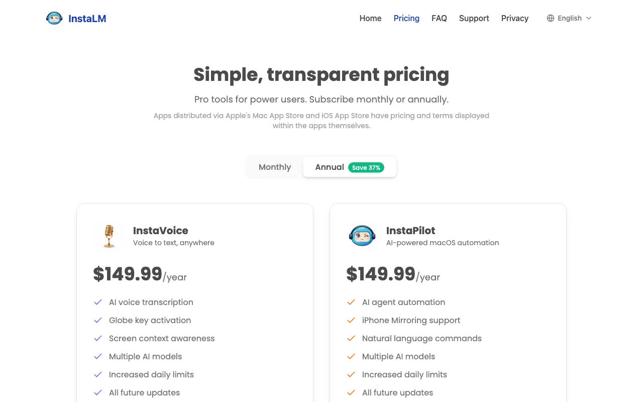 InstaApps — pricing page