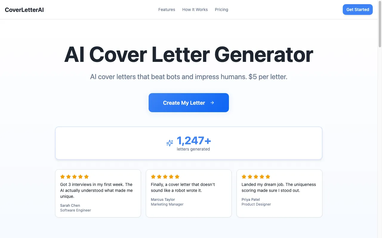 CoverLetterAI — preview screenshot
