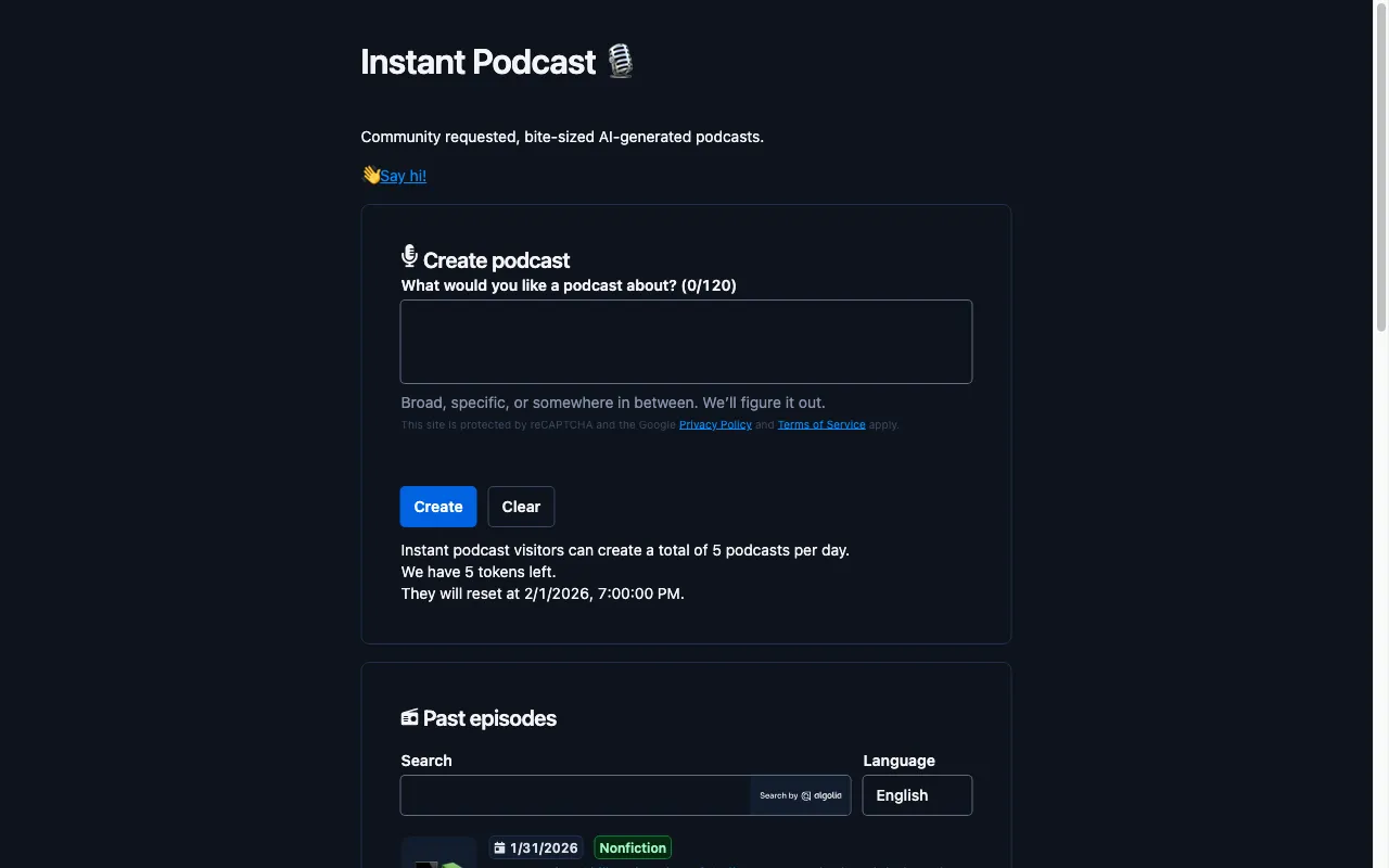 Instant Podcast — preview screenshot