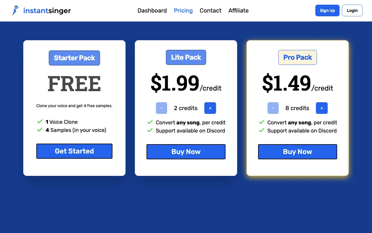 instantsinger — pricing page