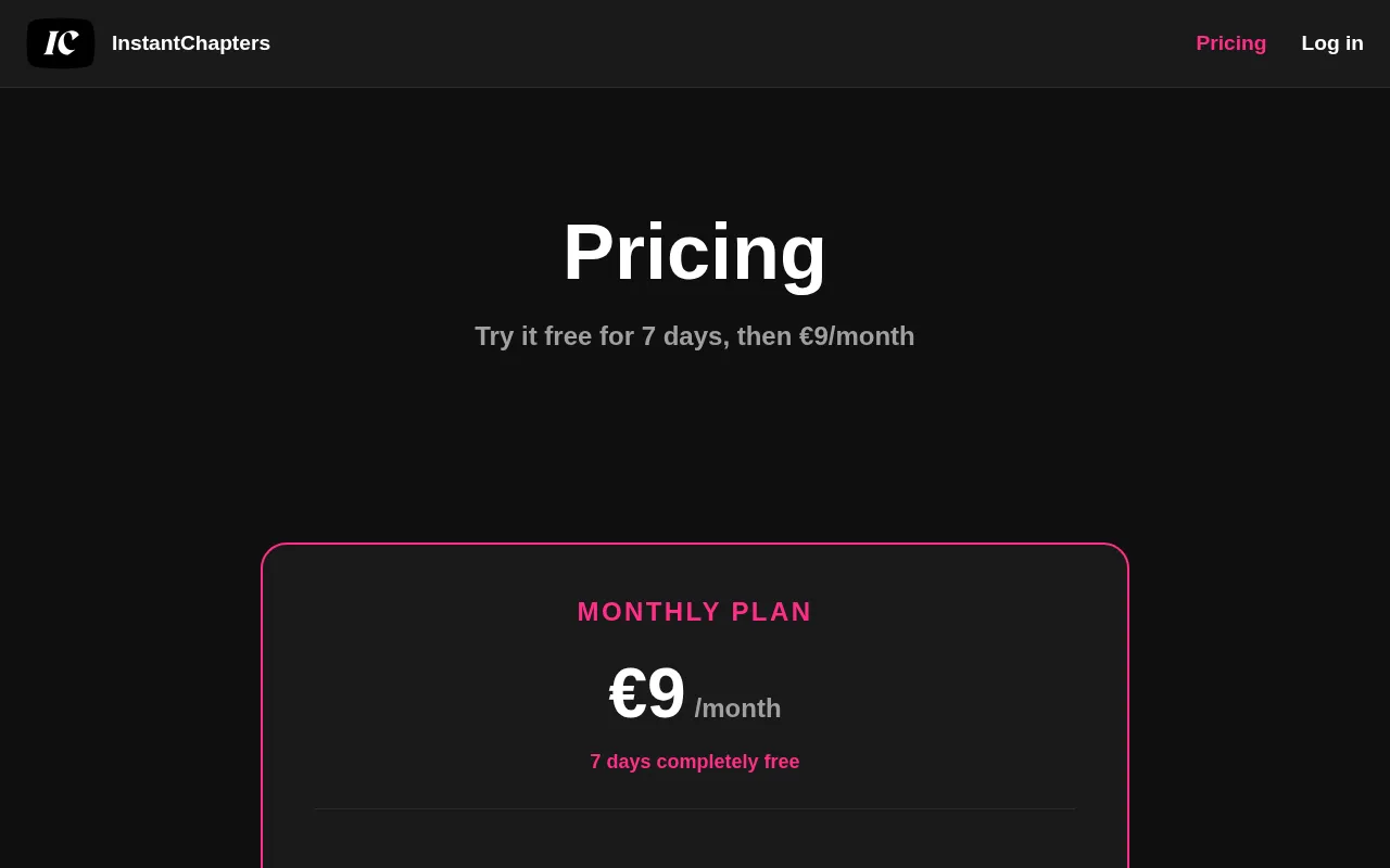 InstantChapters — pricing page