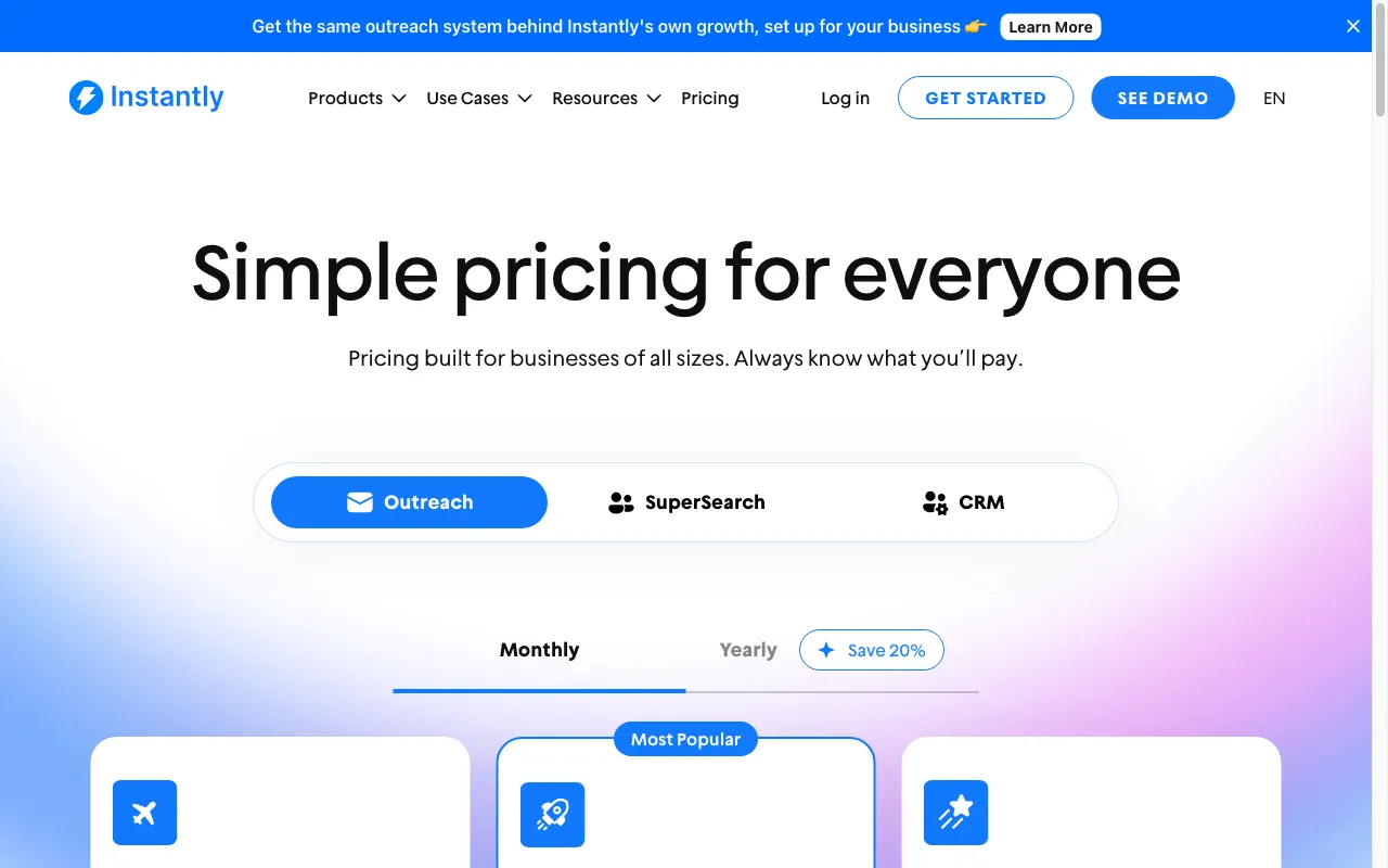 Instantly — pricing page