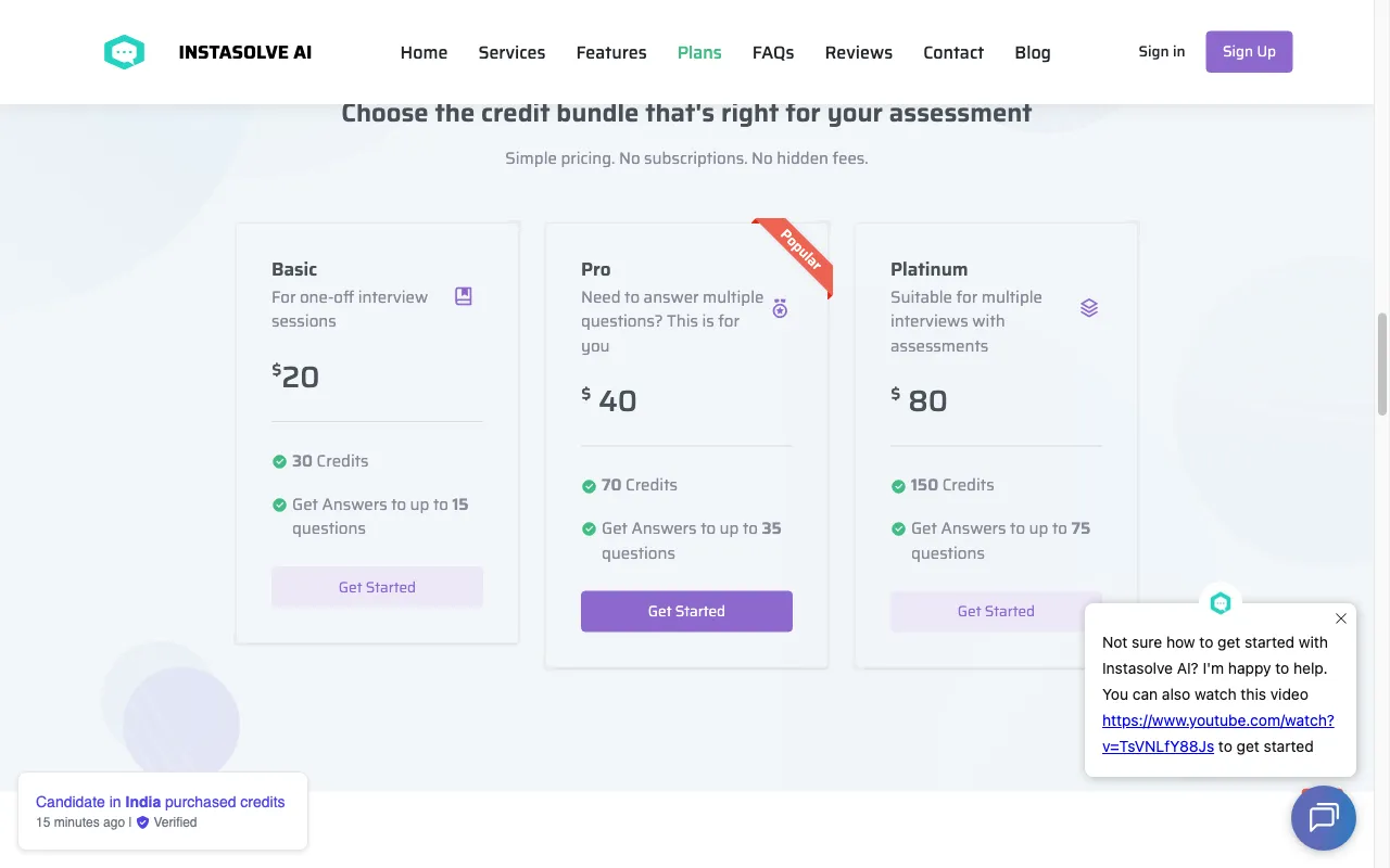 Instasolve AI — pricing page