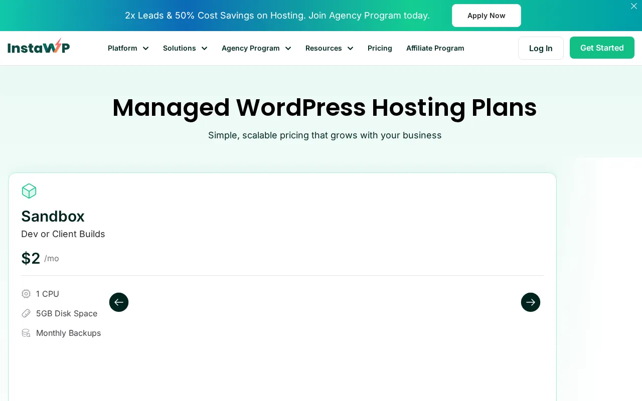 InstaWP — pricing page