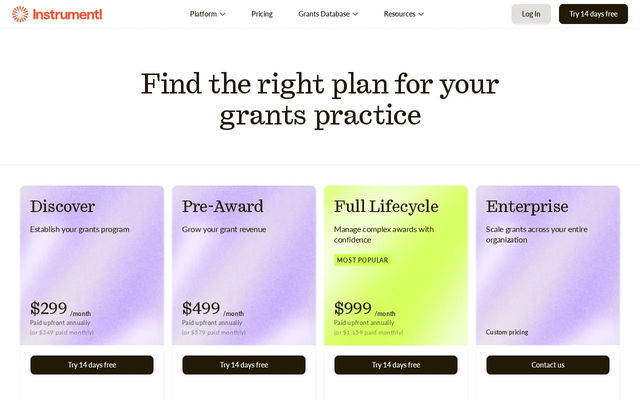 Instrumentl — pricing page