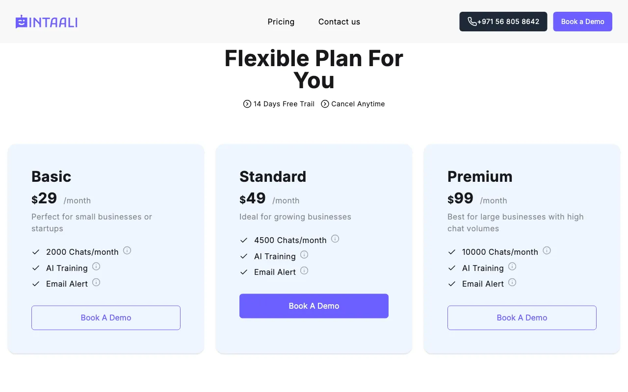 Intaali — pricing page