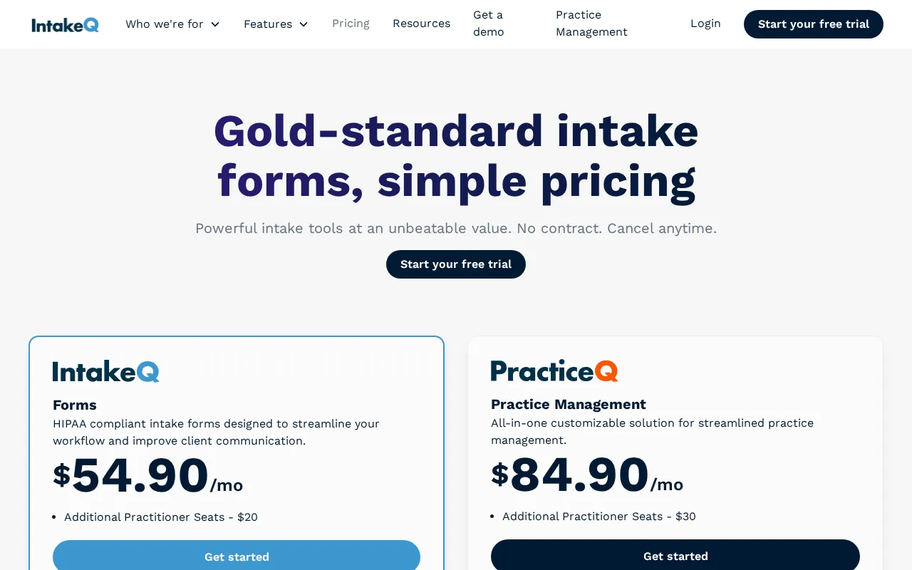 Intakeq — pricing page