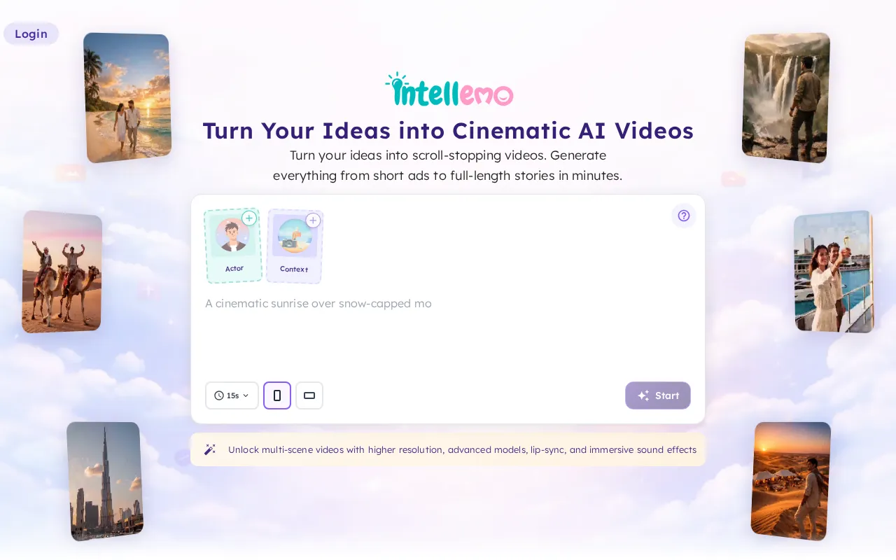 Intellemo AI video generation platform — preview screenshot