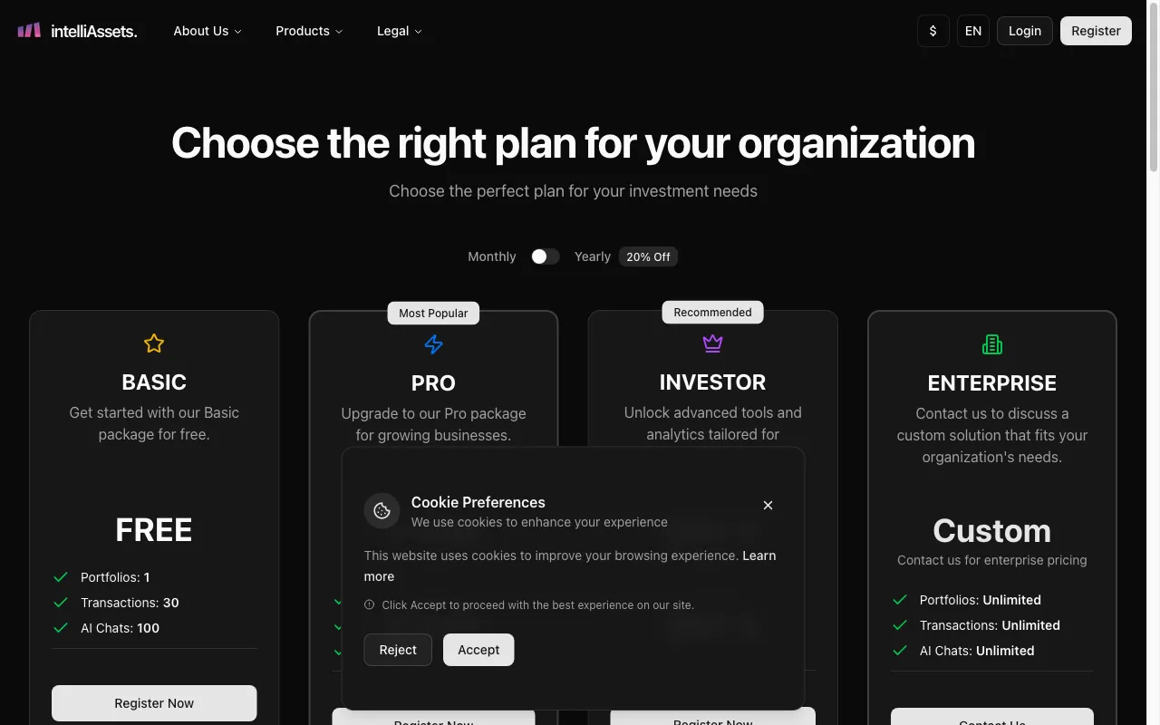 intelliAssets — pricing page
