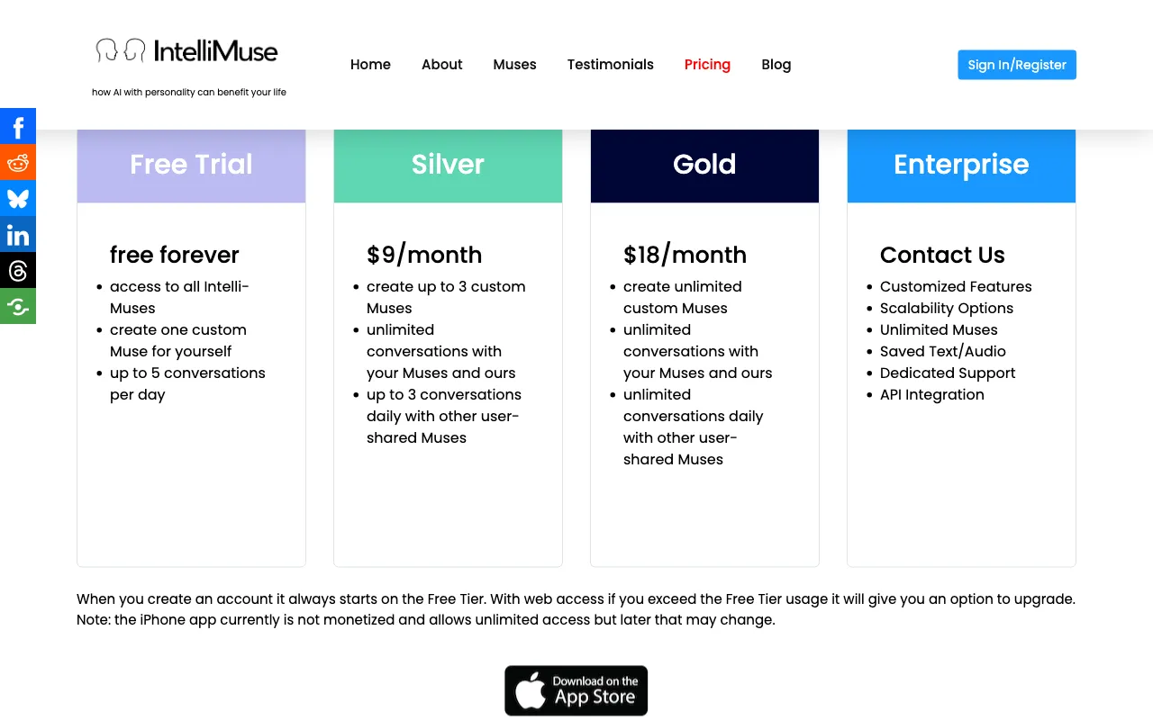 IntelliMuse — pricing page