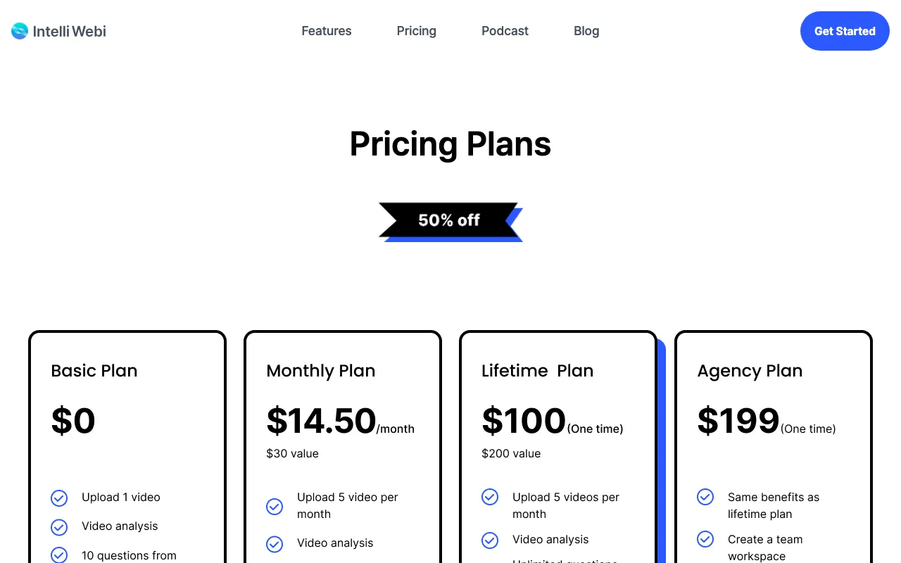 IntelliWebi — pricing page