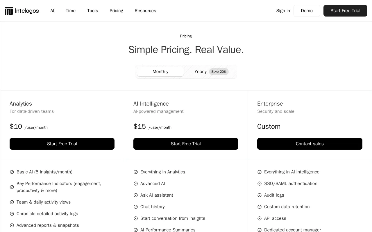 Intelogos — pricing page