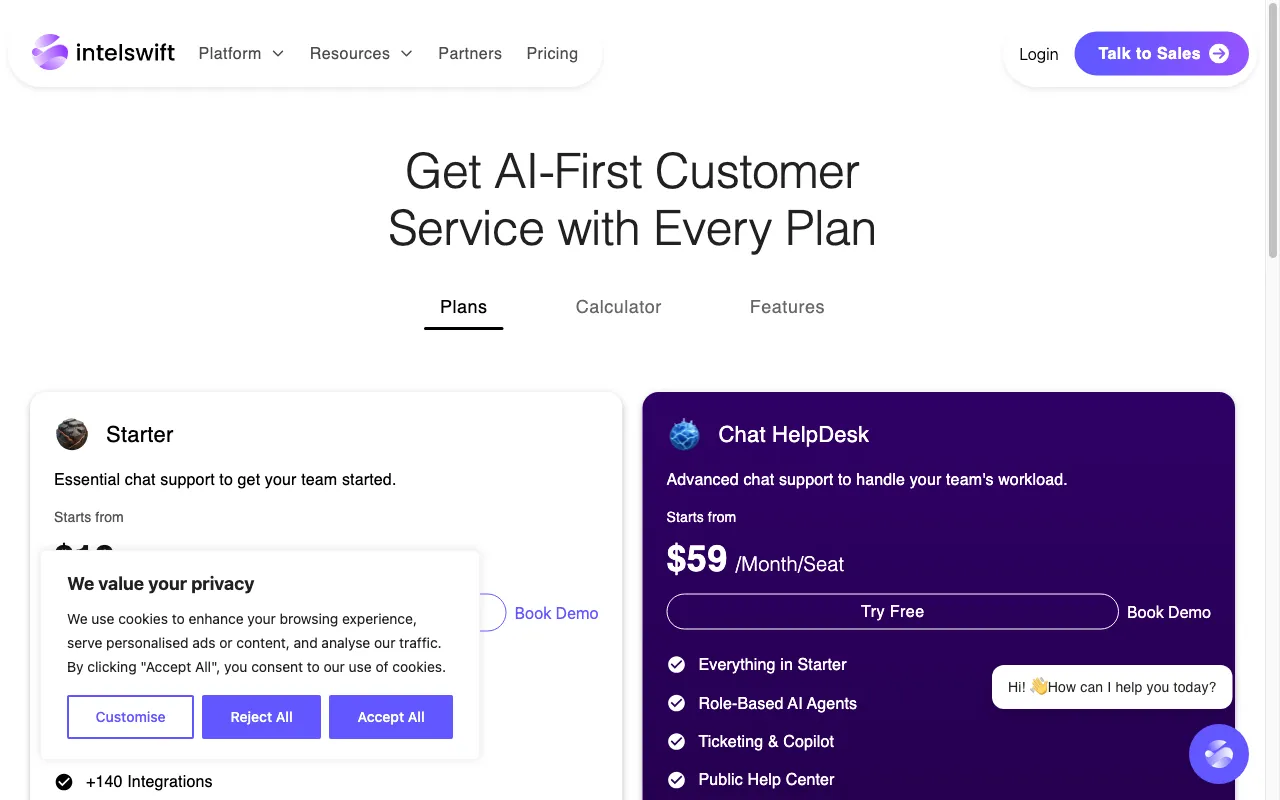 Intelswift — pricing page