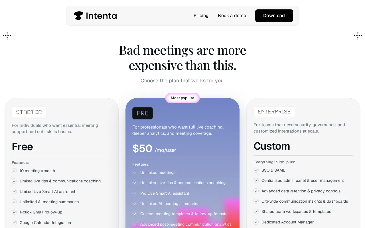 Intenta — pricing page