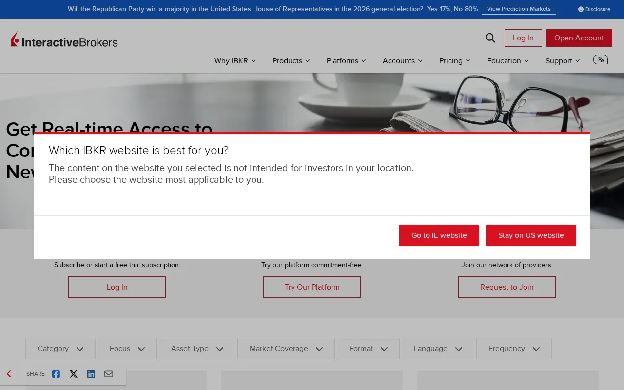 Interactive Brokers — pricing page