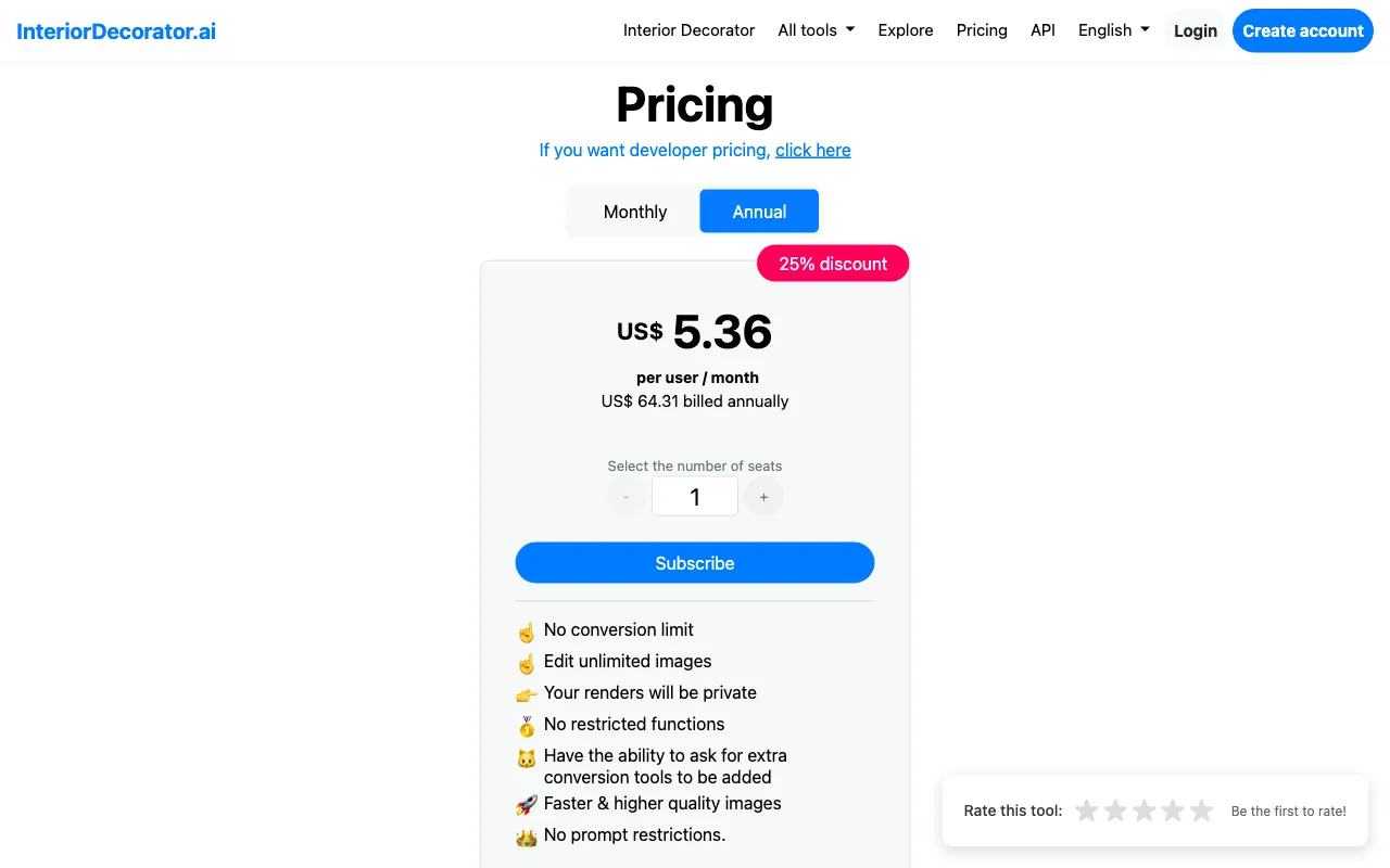 InteriorDecorator.ai — pricing page