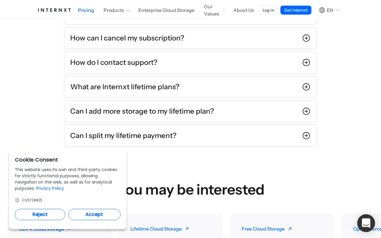 Internxt — pricing page