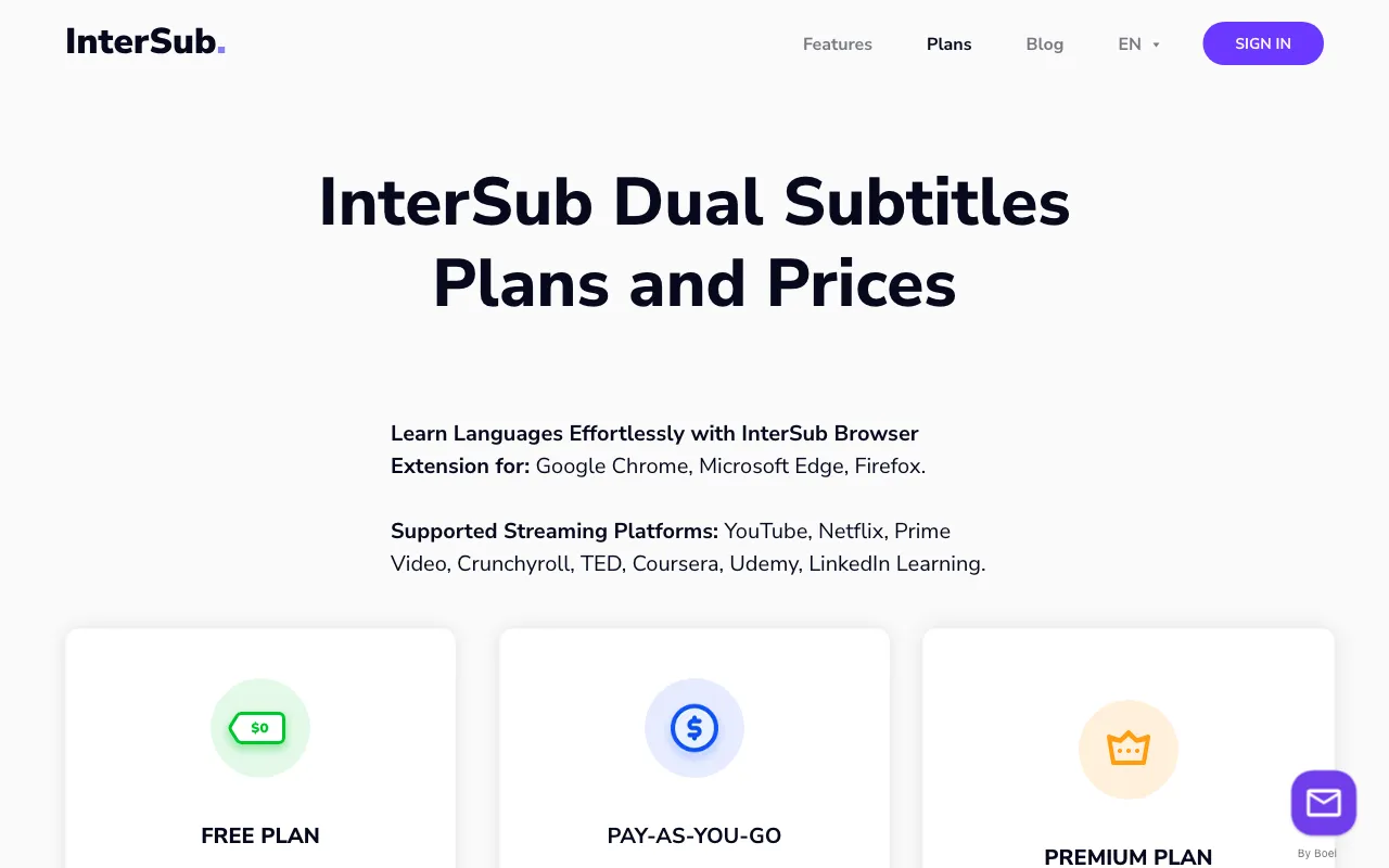 InterSub — pricing page