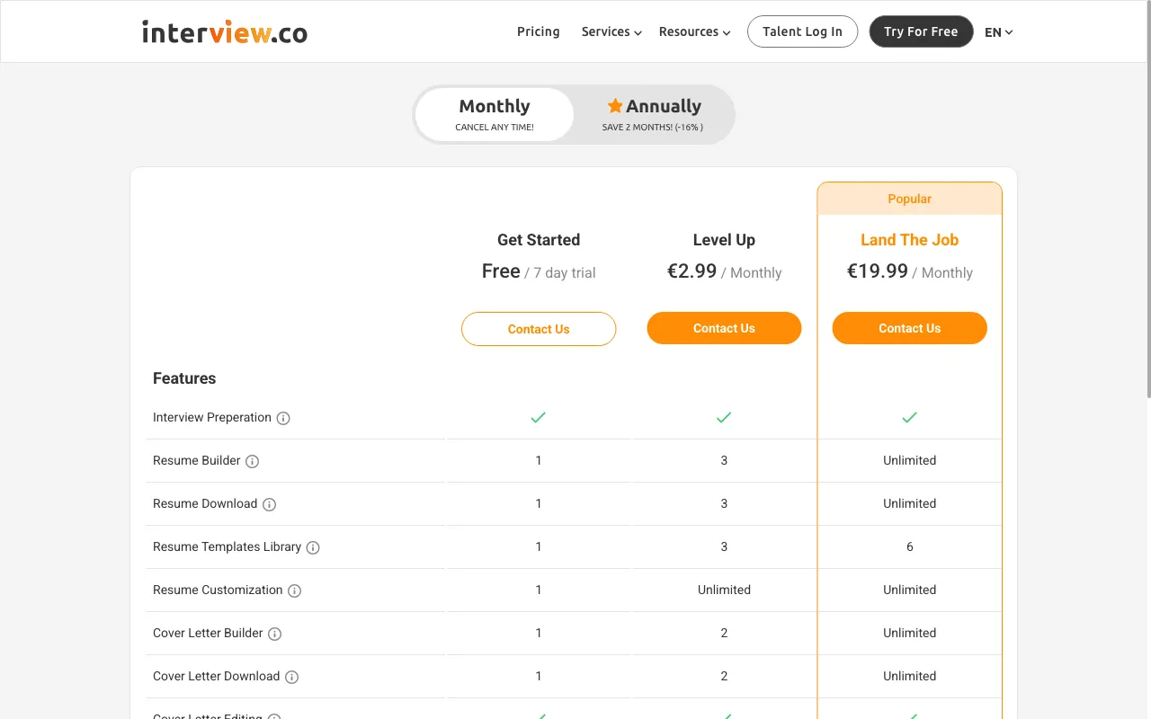interview.co — pricing page