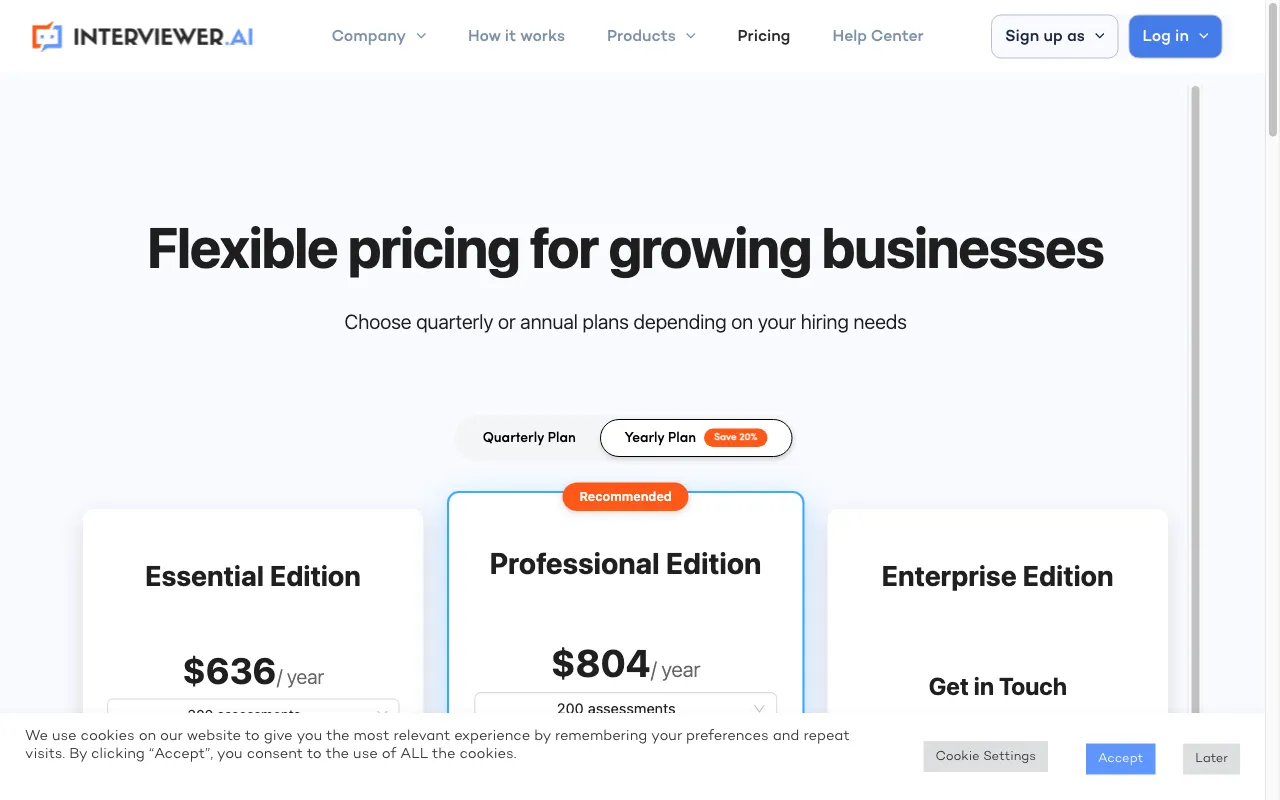 Interviewer.AI — pricing page