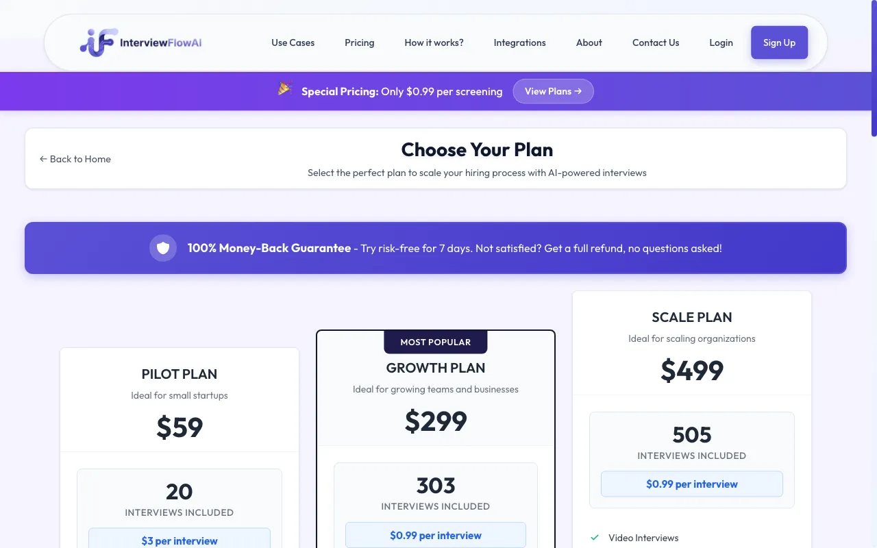 InterviewFlowAI — pricing page
