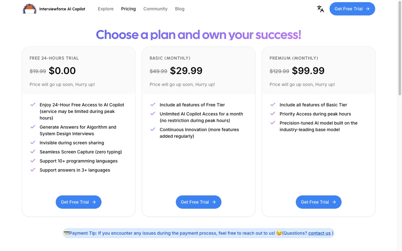 Interviewforce — pricing page