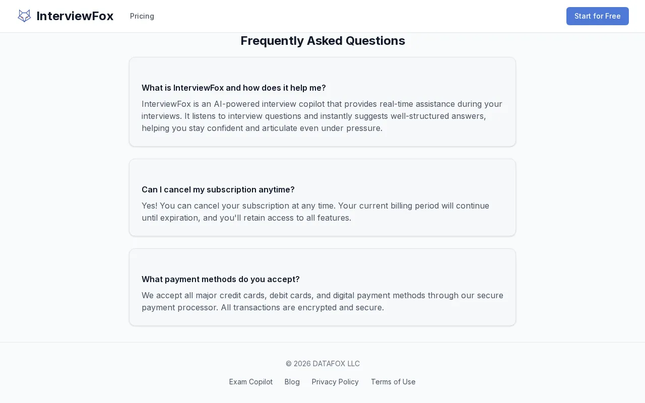 InterviewFox — pricing page