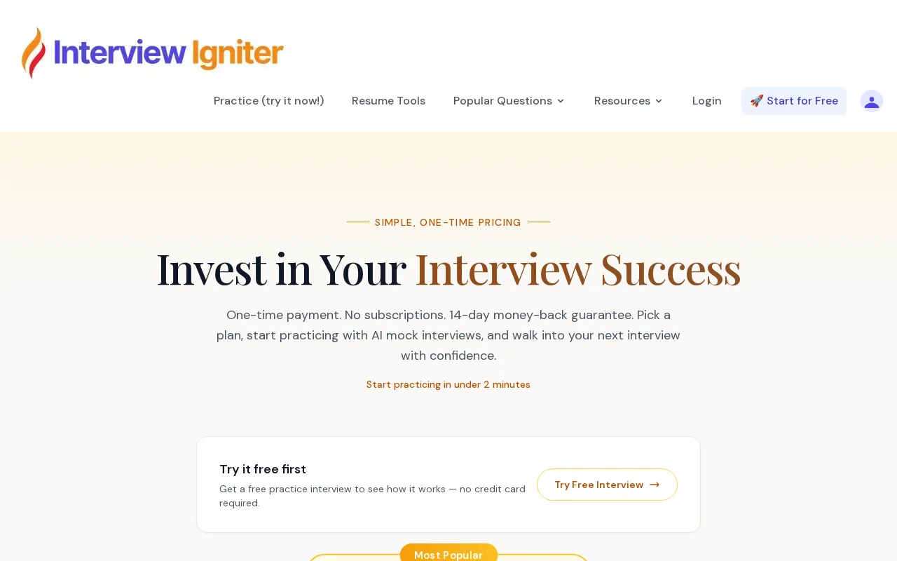 Interviewigniter — pricing page