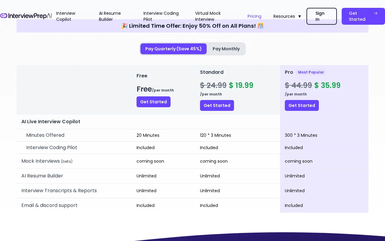 InterviewPrep.com — pricing page