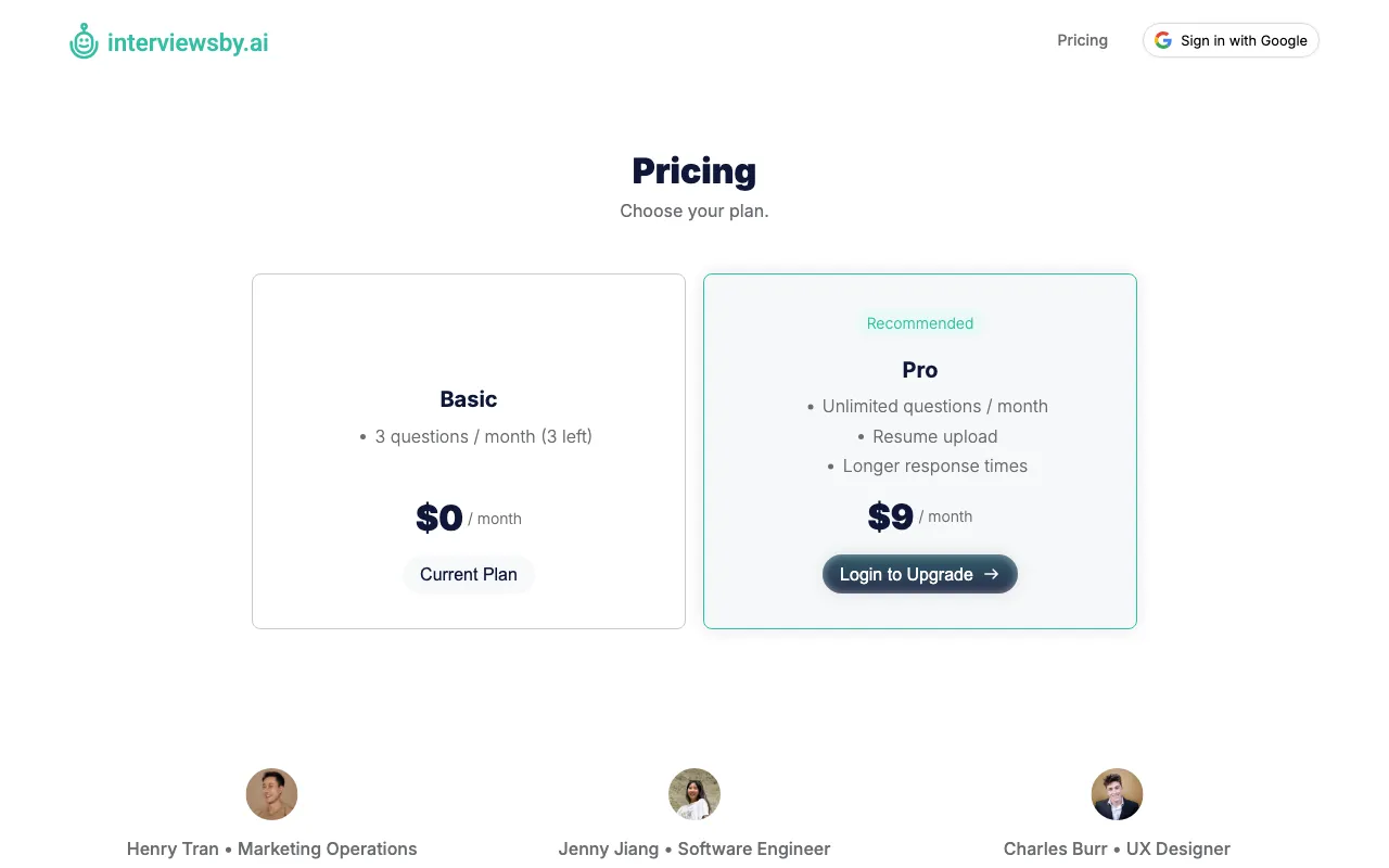 interviewsby.ai — pricing page