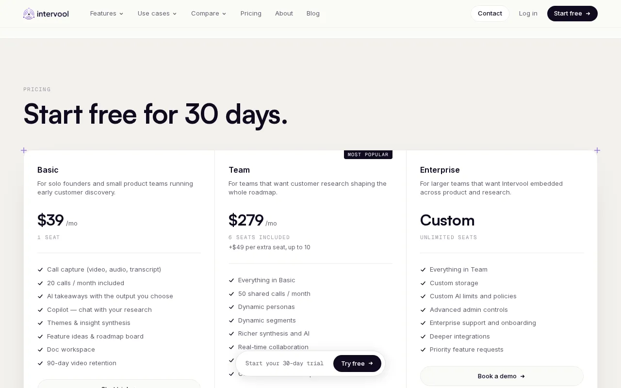 Intervool — pricing page