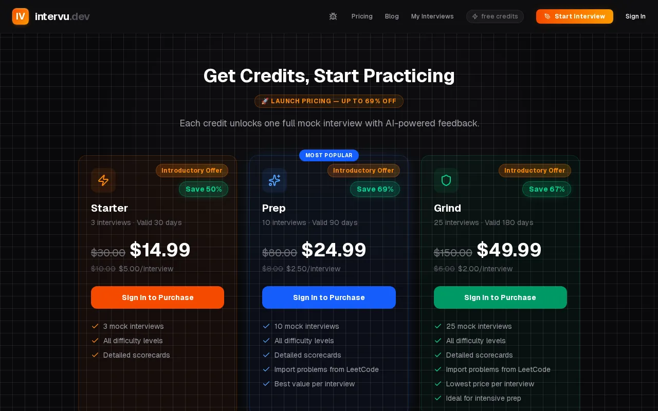 Intervu.dev — pricing page