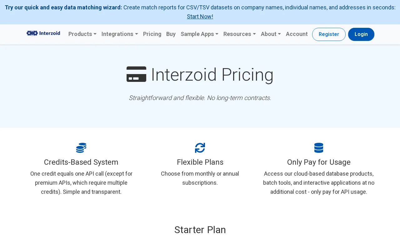 Interzoid — pricing page