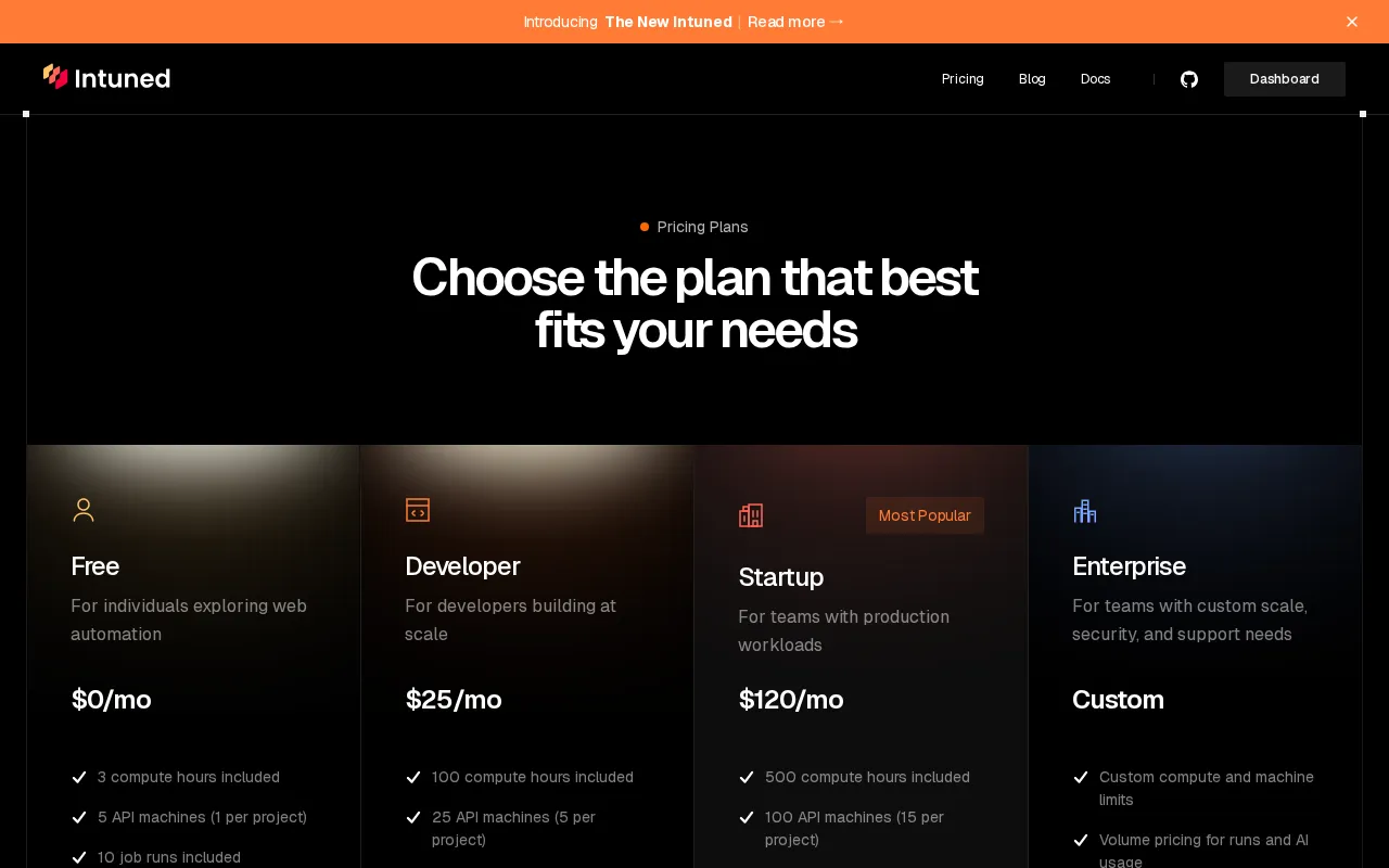Intuned — pricing page