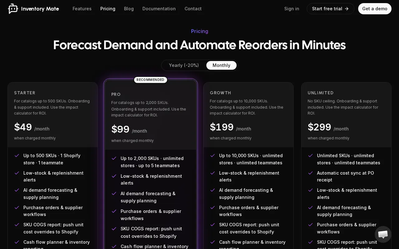 Inventory Mate — pricing page