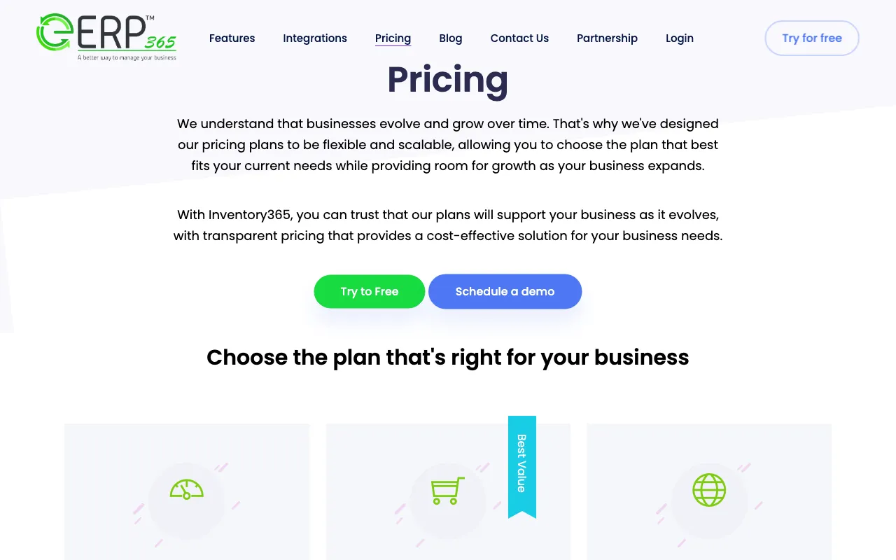 Inventory365 — pricing page
