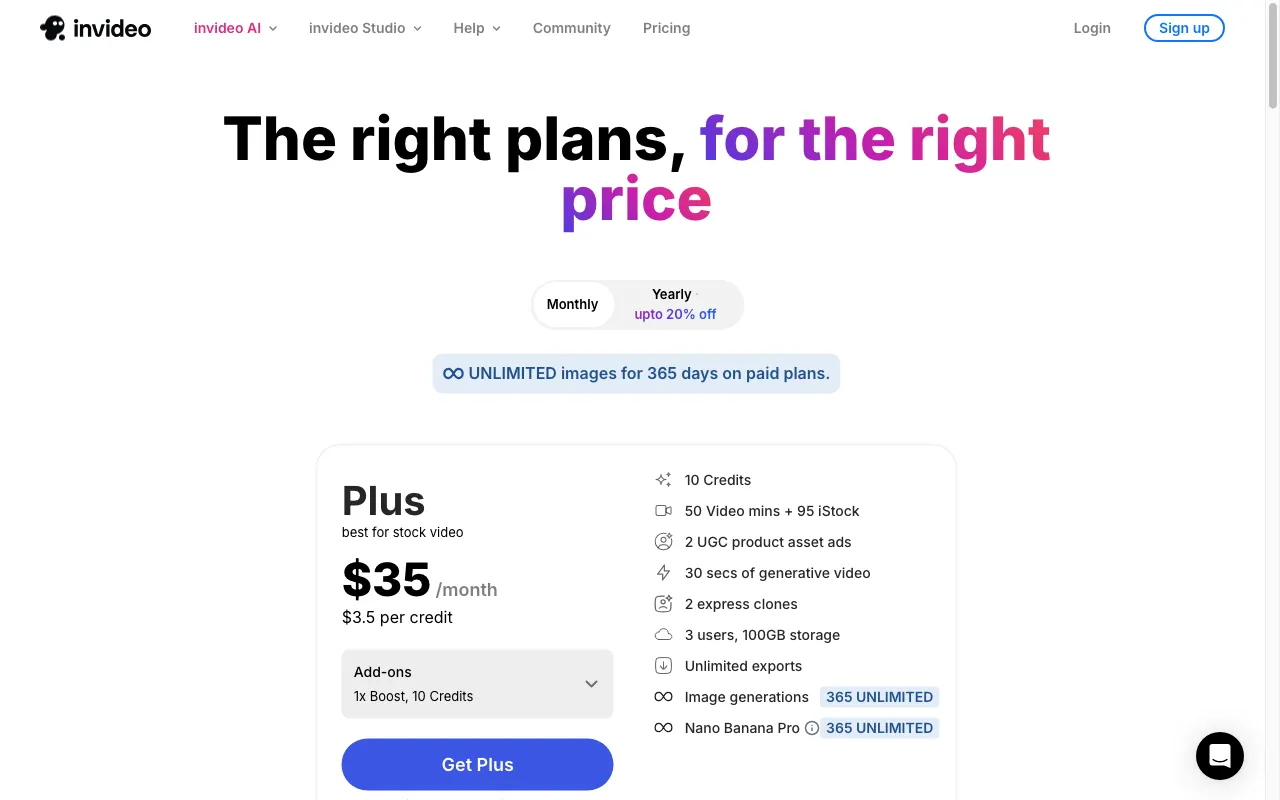 InVideo — pricing page