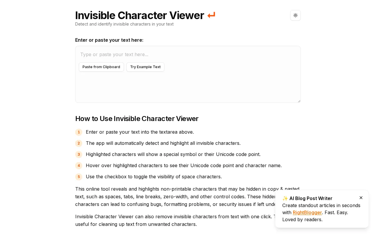 Invisible Character Viewer — preview screenshot