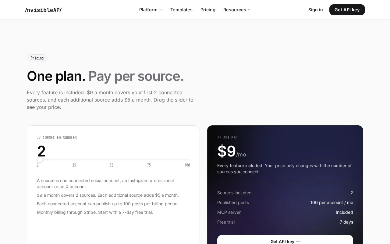Invisibleapi — pricing page