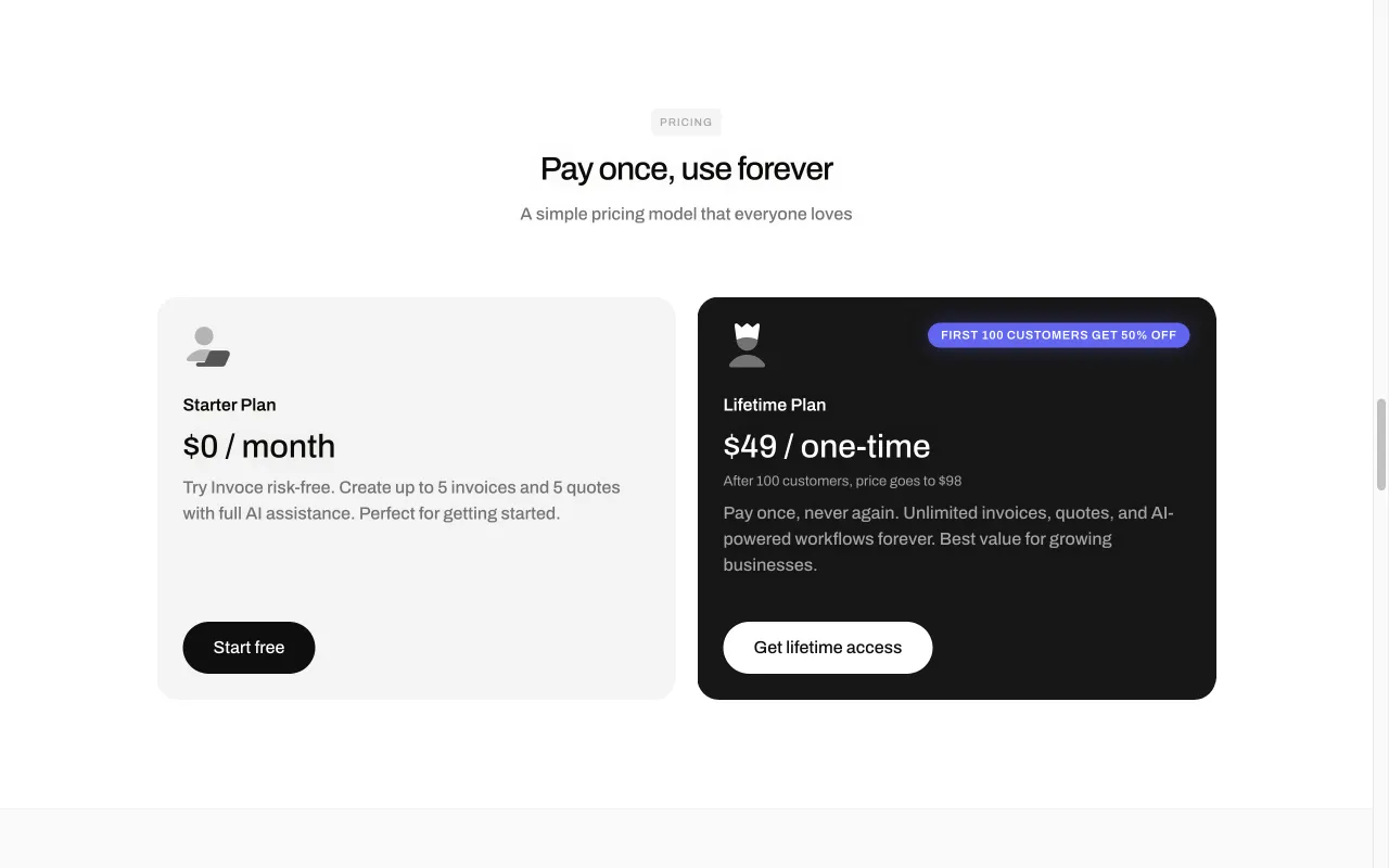 Invoce.ai — pricing page