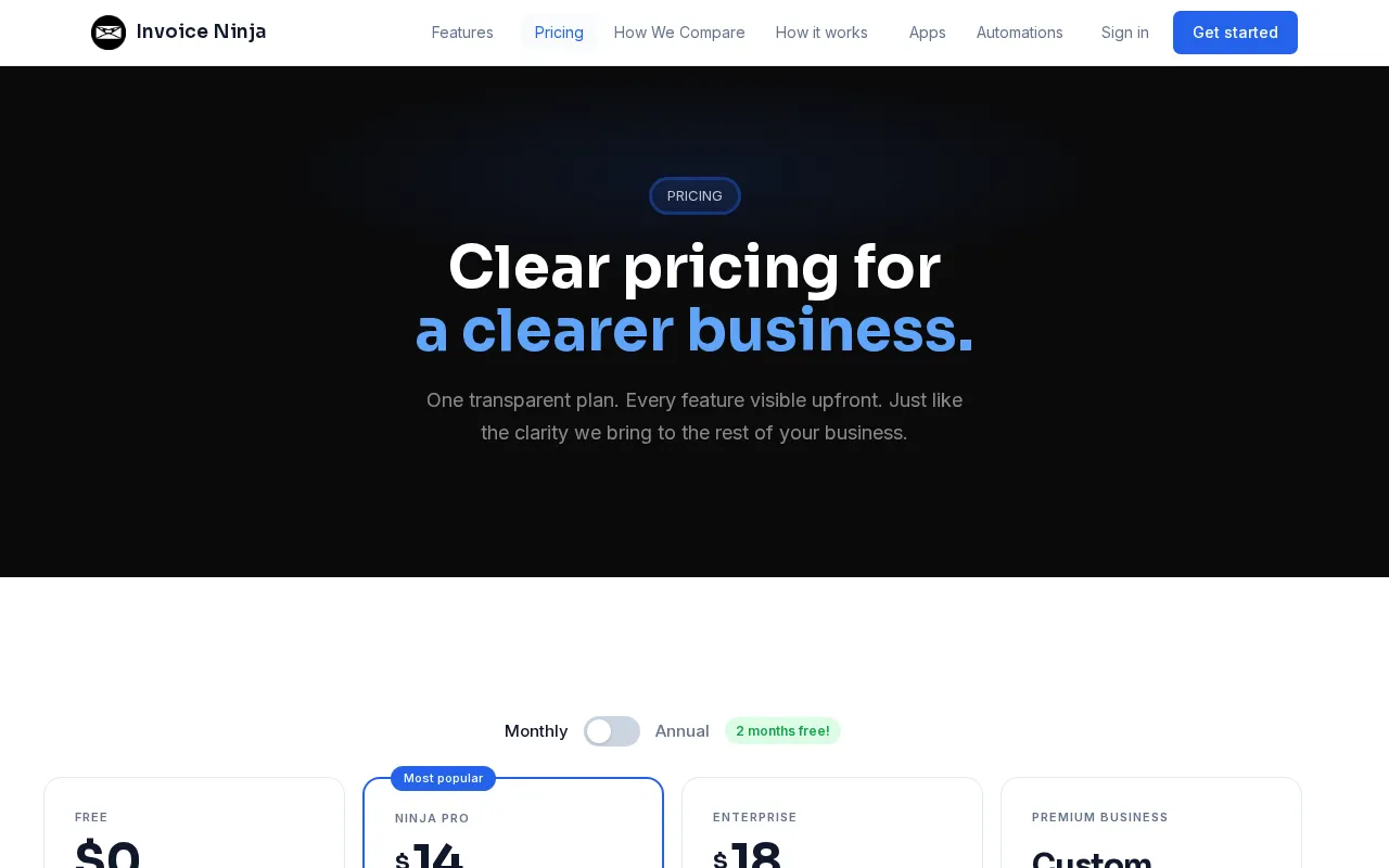 Invoice Ninja — pricing page
