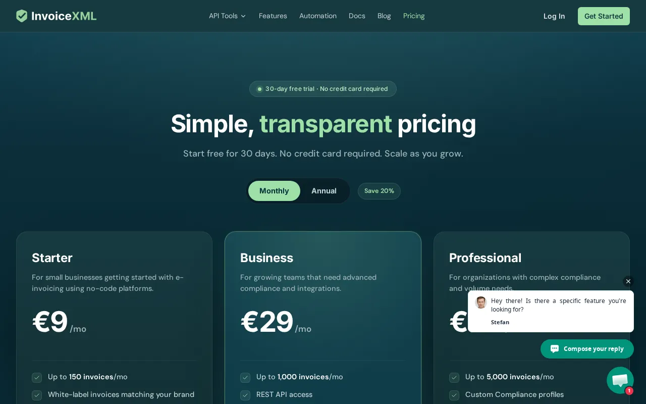 InvoiceXML — pricing page